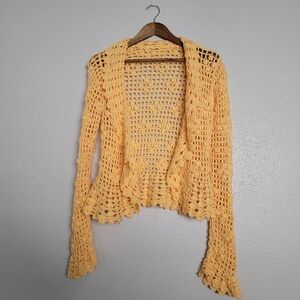 Crochet Marigold Yellow Open Flared Cardigan